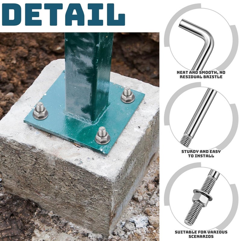Yaocom 10 Pieces Anchors Bolts 3/8-16 x 6 Inches 304 Stainless Steel Concrete J Bolts Cement Post Anchor Fastener with Nut Washer Bracket for Concrete Pad Pouring Wood Concrete Projects - Image 3